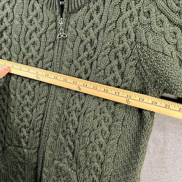 Aran Craft Merino Wool Zip-Front Cardigan Cardi Green Size Medium - Picture 6 of 12